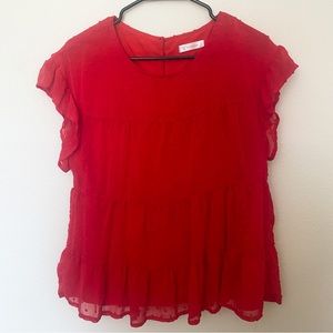 Bright Red Babydoll Swiss Dot Top